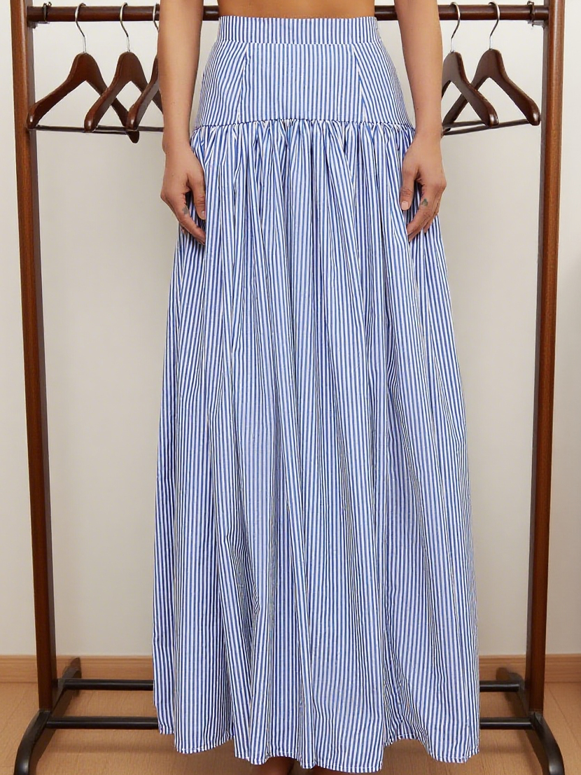 Chic Blue and White Striped Maxi Skirt