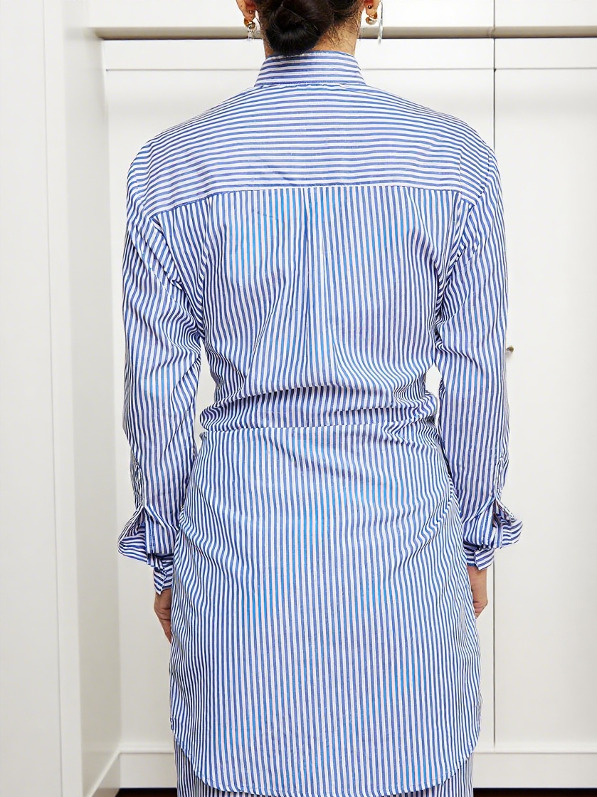 Stylish Blue Striped Button - Down Shirt with Tie
