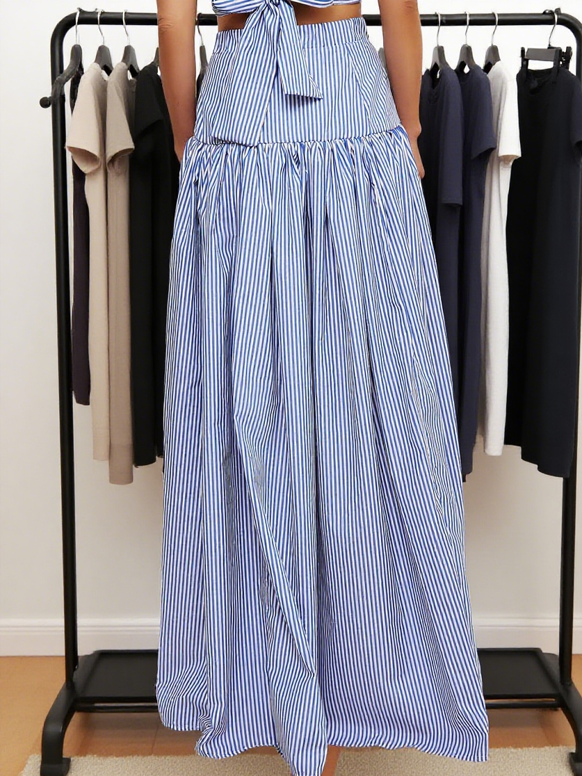 Chic Blue and White Striped Maxi Skirt