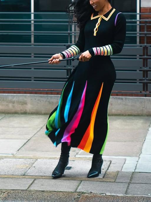 Colorful - Paneled Rainbow Knit Maxi Dress