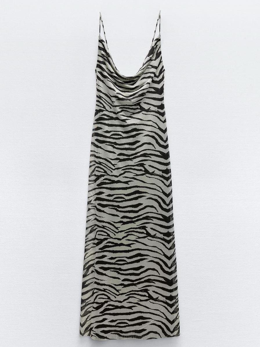 Zebra Brown Print Maxi Dress