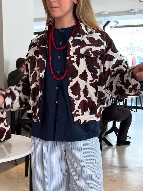 Stylish Cow Print Denim Jacket