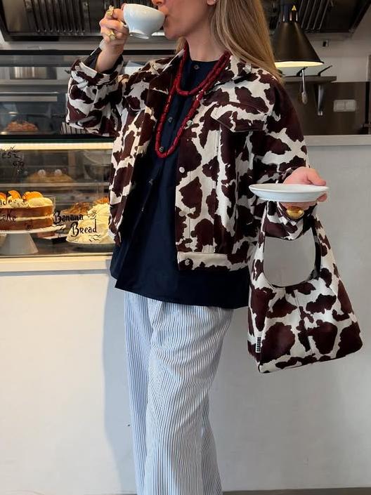 Stylish Cow Print Denim Jacket