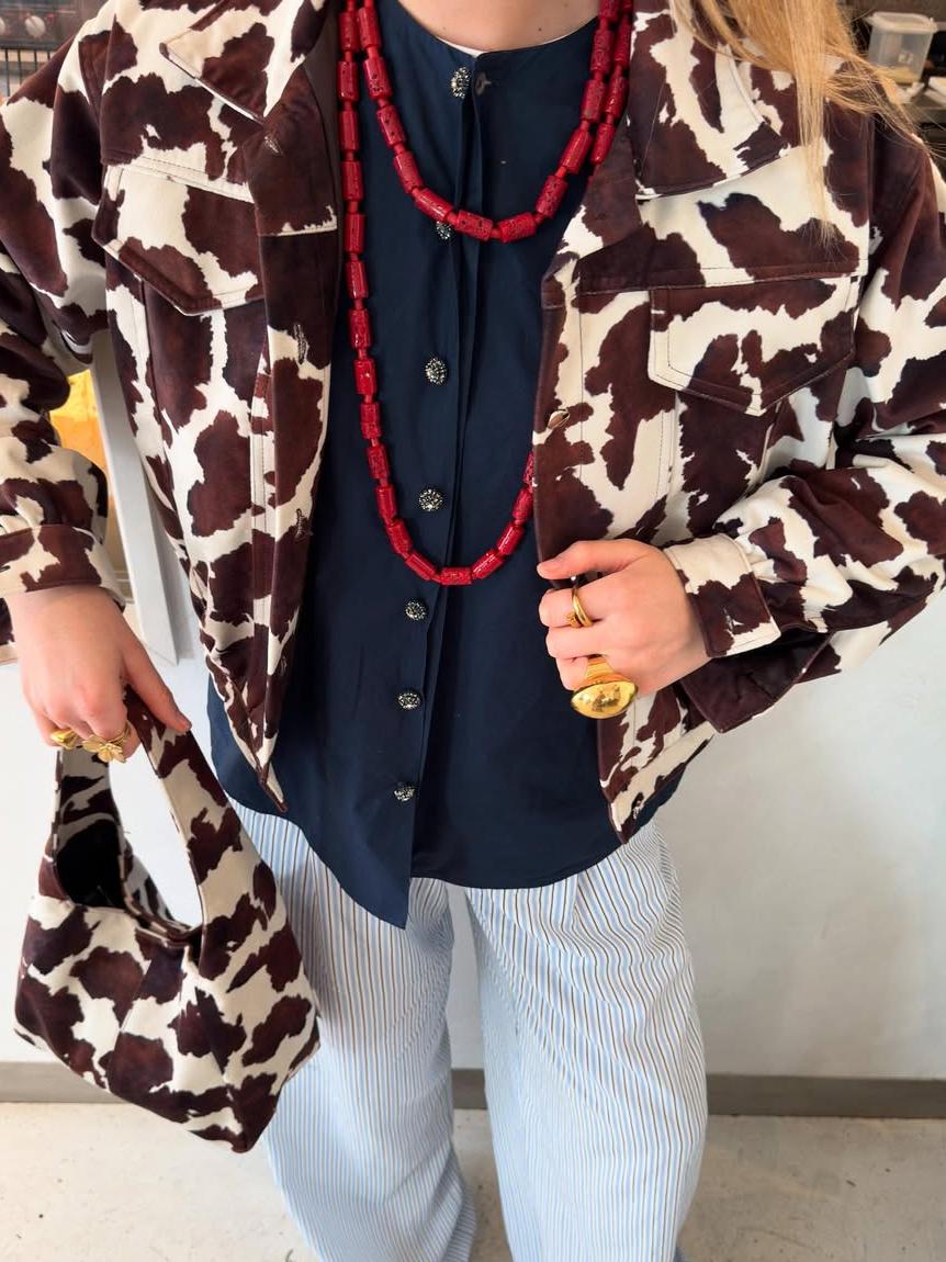 Stylish Cow Print Denim Jacket
