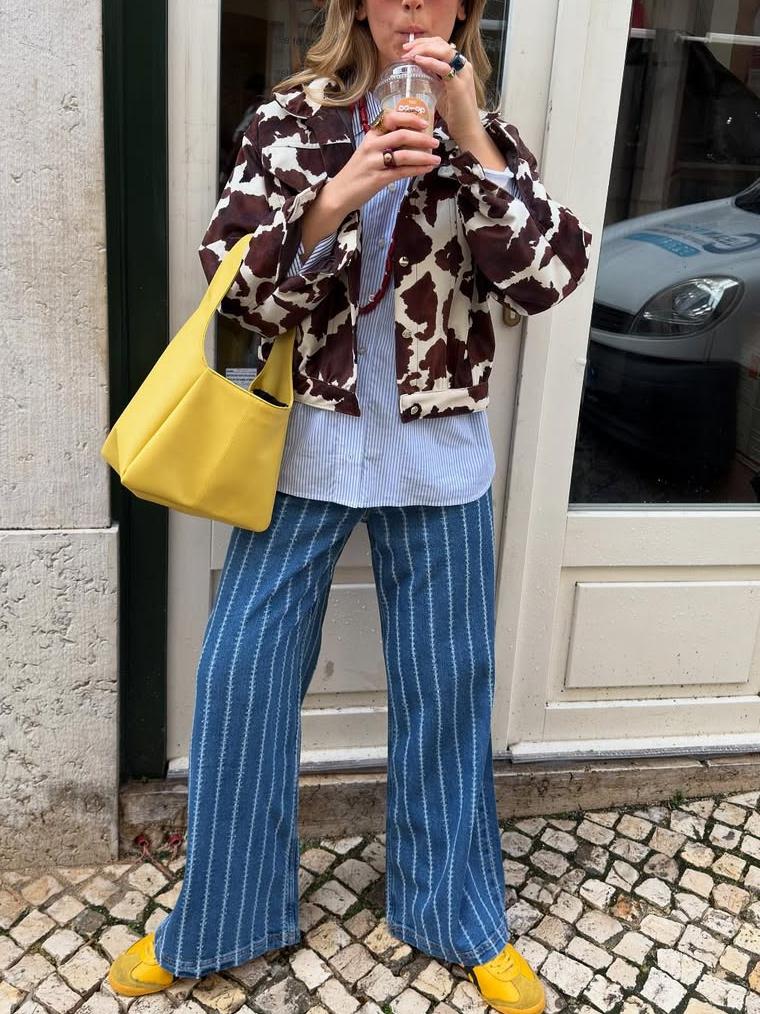Stylish Cow Print Denim Jacket