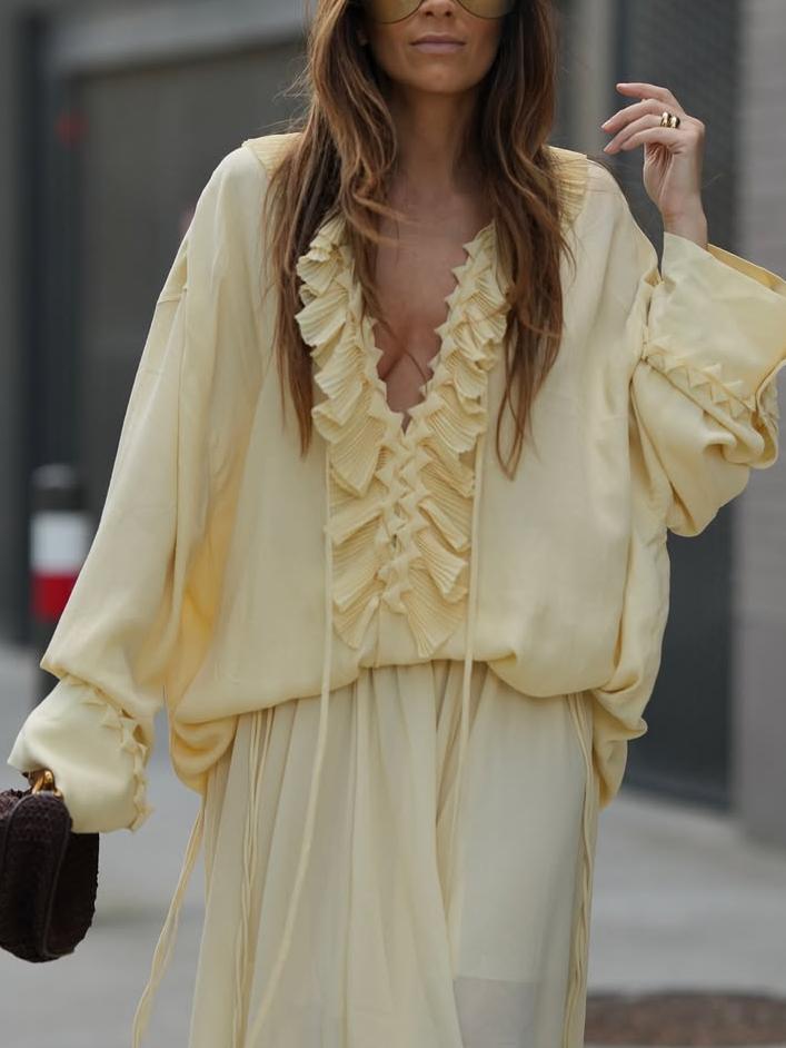 Chic and Elegant Yellow Ruffled Blouse