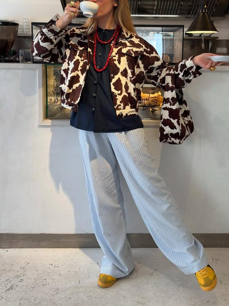 Stylish Cow Print Denim Jacket