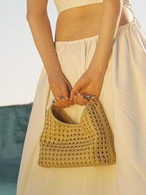 Mini Woven Leather Boomerang Bag