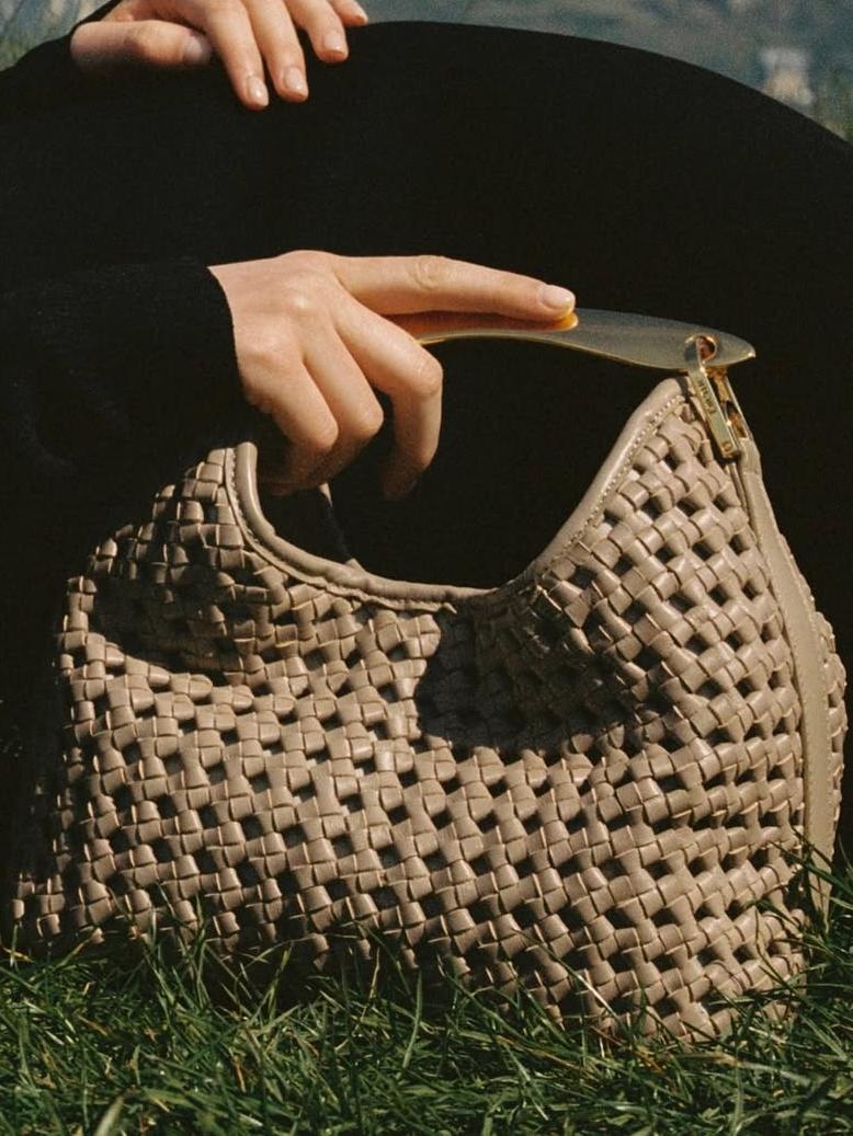 Mini Woven Leather Boomerang Bag