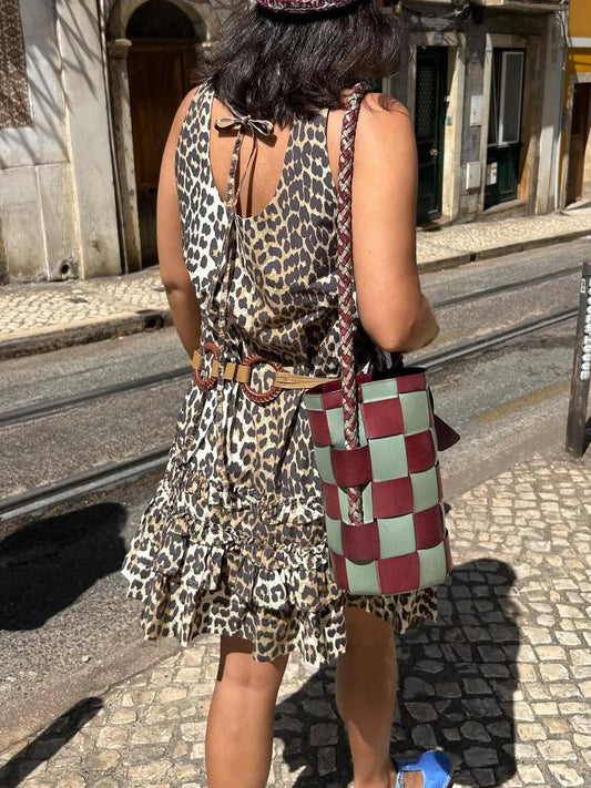 Stylish Leopard - Print Ruffle Hem Mini Dress