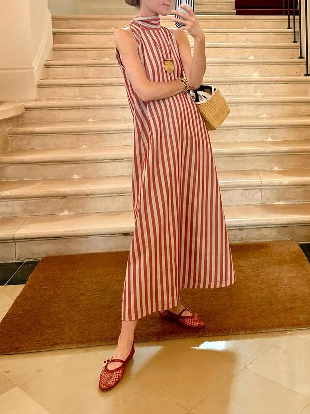 Elegant Halter - Neck Striped Maxi Dress