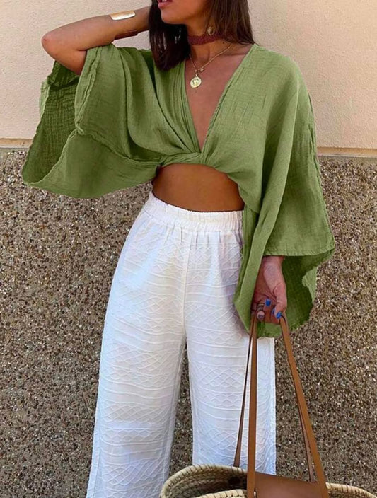 Stylish Black Crop Top with Flared Sleeves