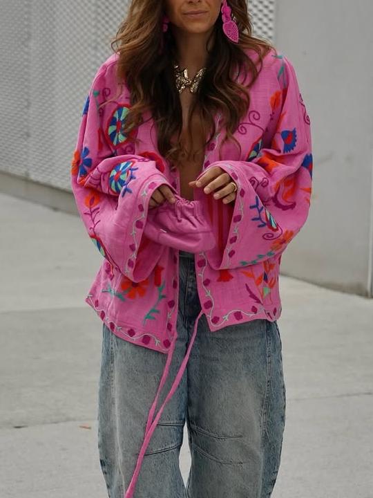 Women's Hot Pink Boho Oversized Jacket