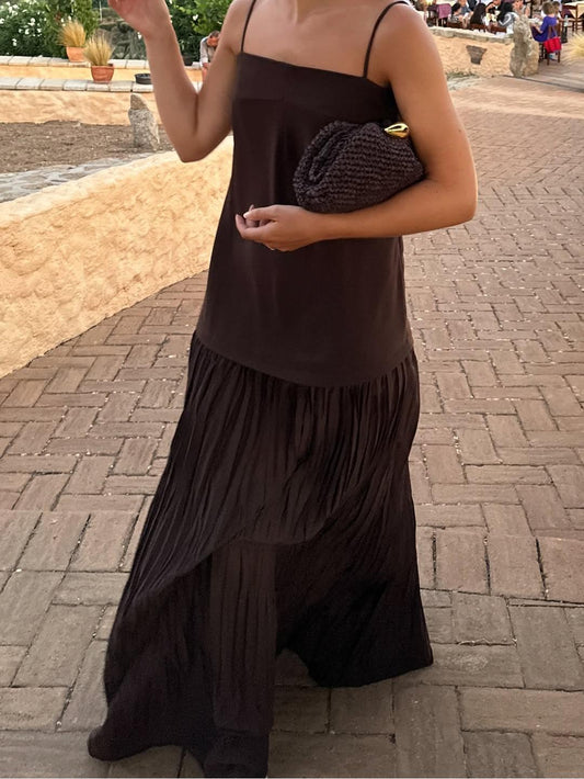 Elegant Brown Sleeveless Maxi Dress