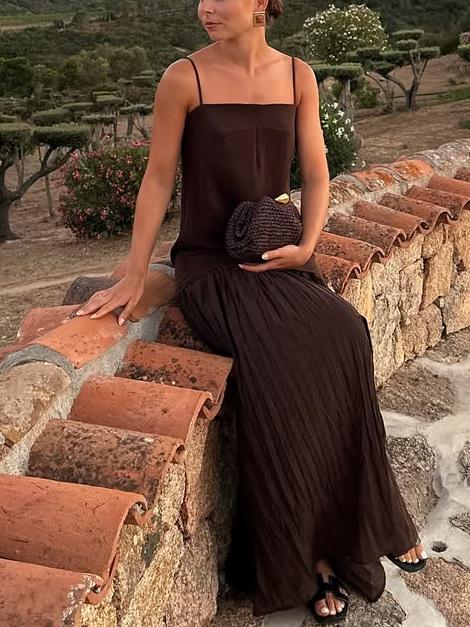 Elegant Brown Sleeveless Maxi Dress
