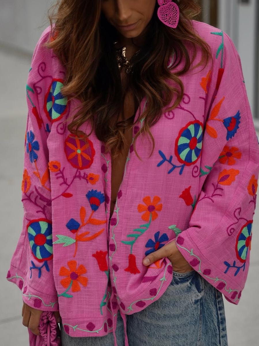 Women's Hot Pink Boho Oversized Jacket