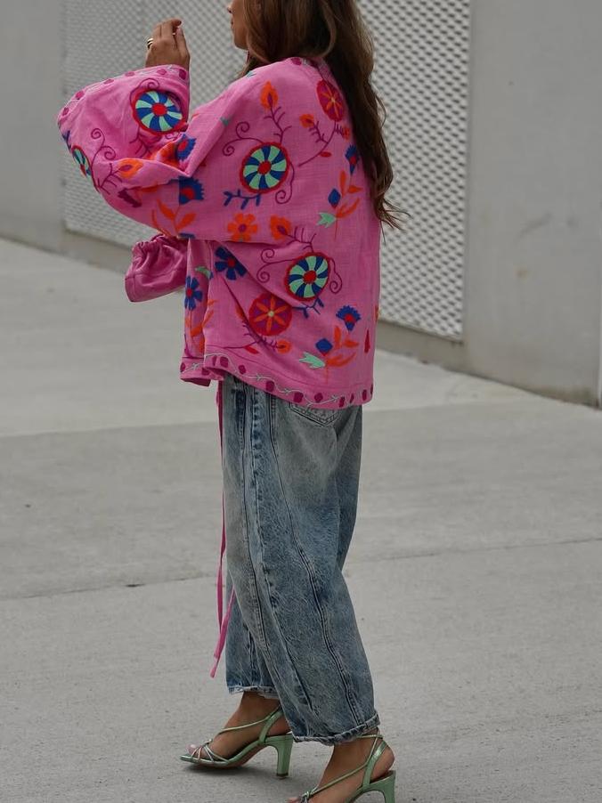 Women's Hot Pink Boho Oversized Jacket