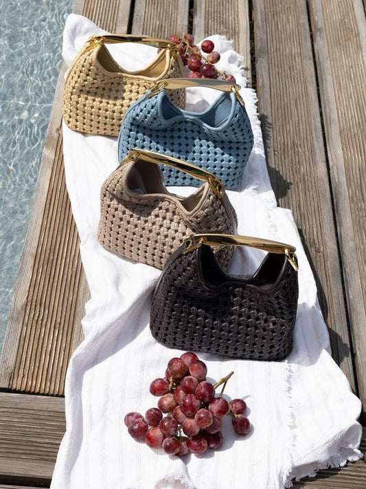 Mini Woven Leather Boomerang Bag