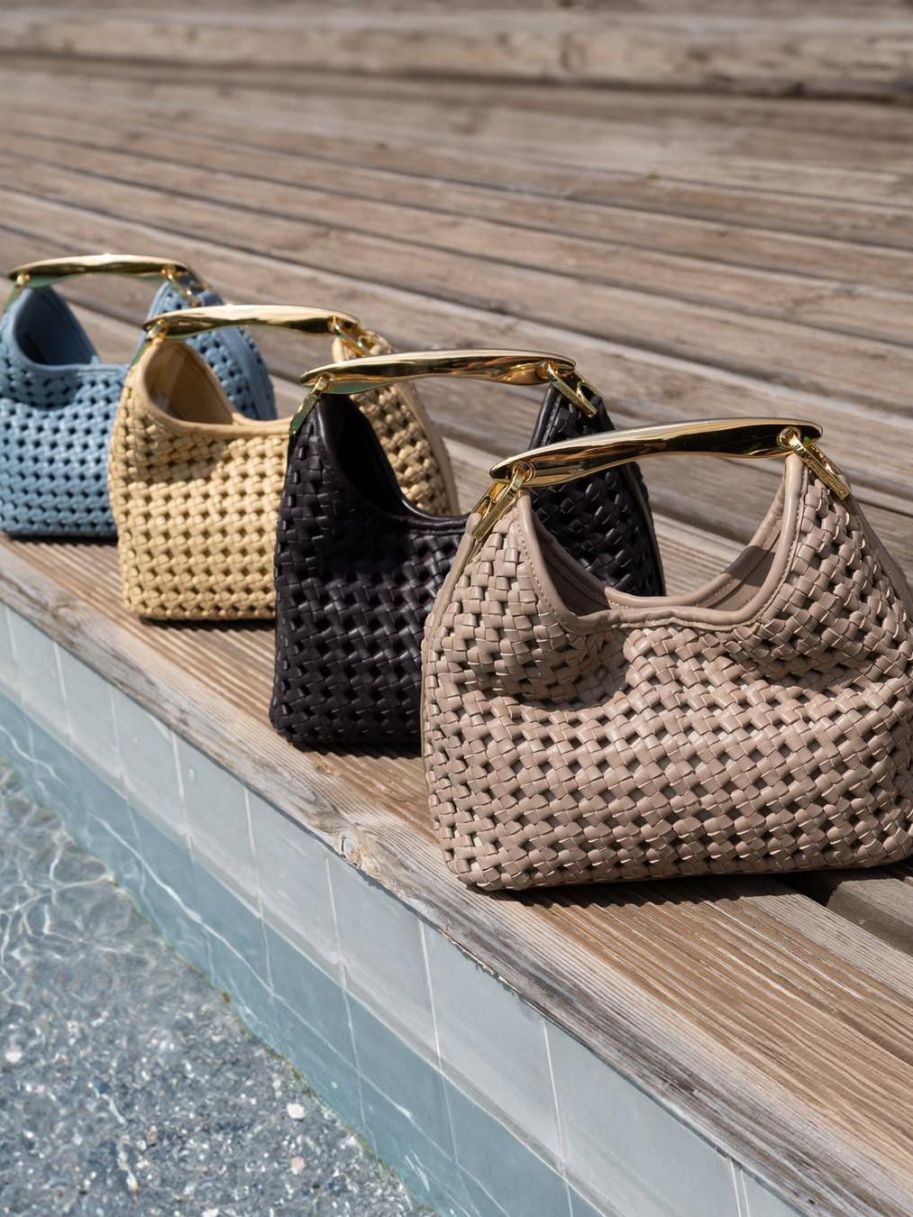 Mini Woven Leather Boomerang Bag