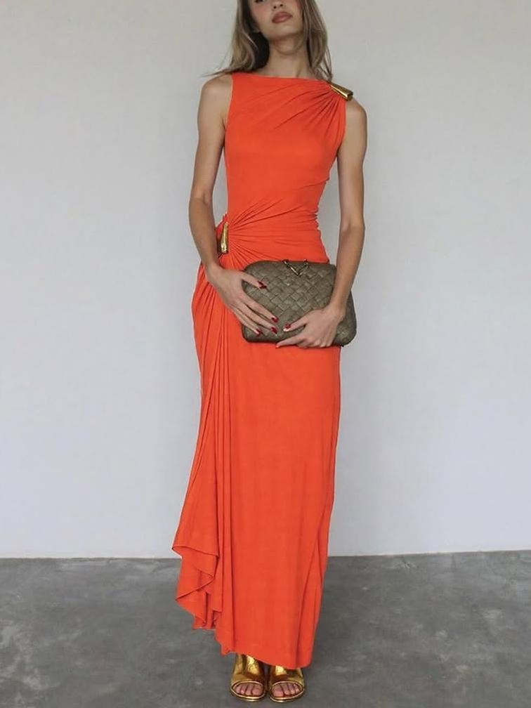 Elegant One - Shoulder Maxi Dress with Knot Detail