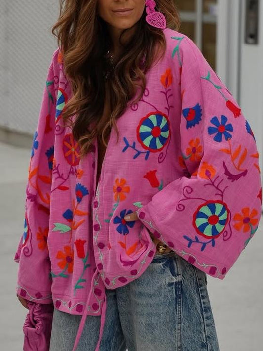 Women's Hot Pink Boho Oversized Jacket