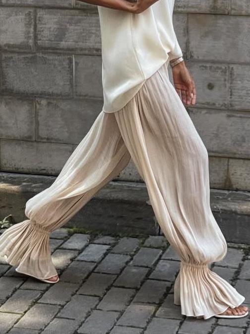 Elegant Pleated Wide - Leg Pants
