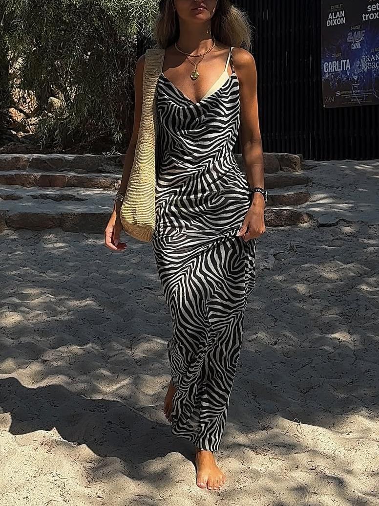 Zebra Brown Print Maxi Dress