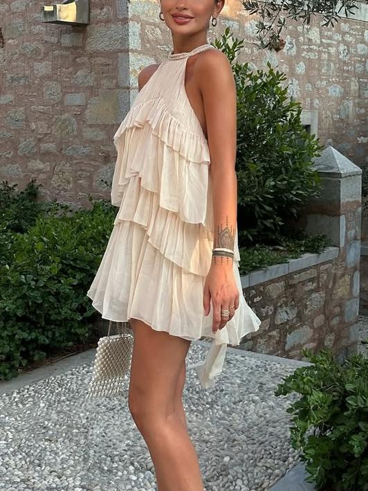 Elegant Halter - Neck Tiered Mini Dress