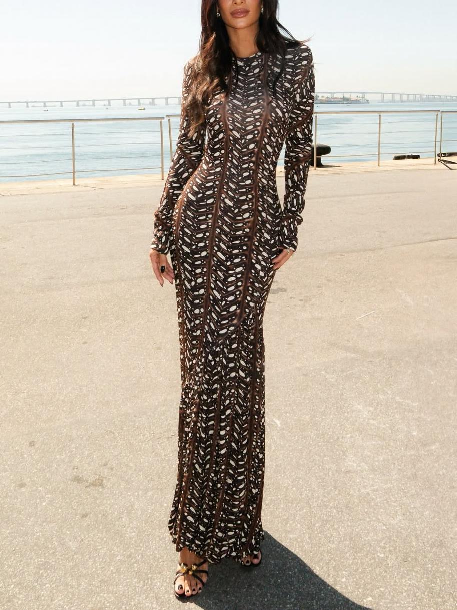 Unique Patterns Long - sleeved Maxi Dress