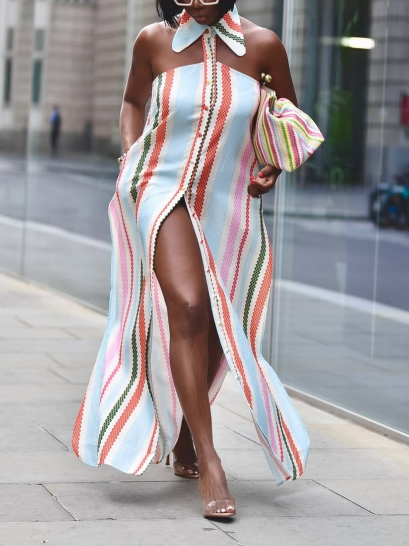 Multi Diamond Stripes Shirt Dress