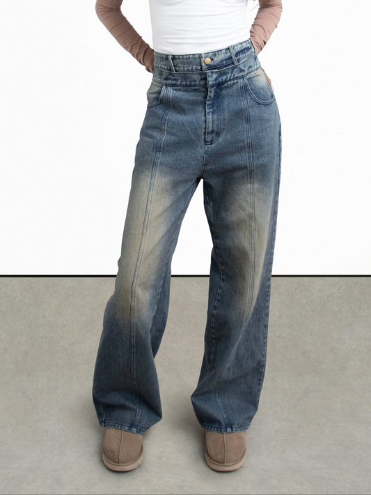Vintage Washed High - Waisted Wide - Leg Jeans