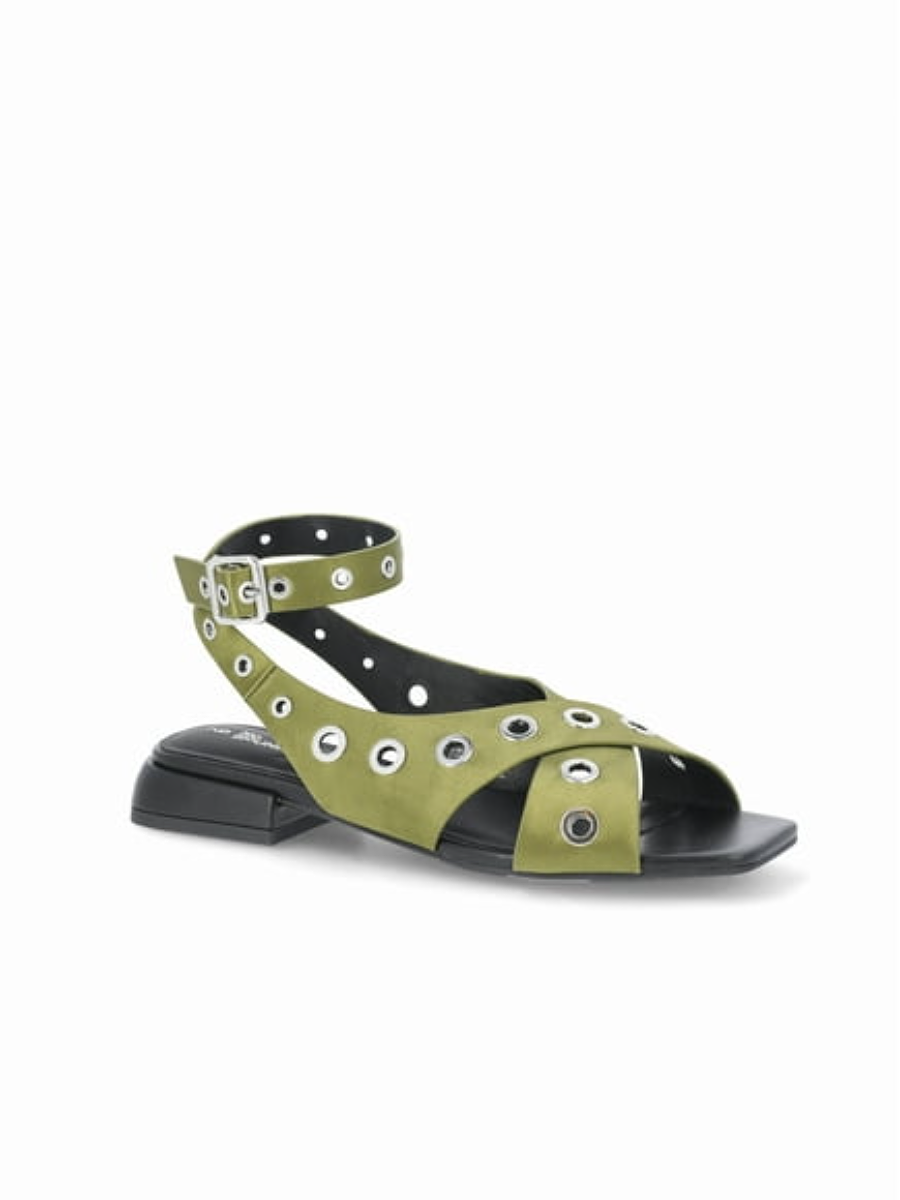 Square-toe Metal Eyelet Sandals