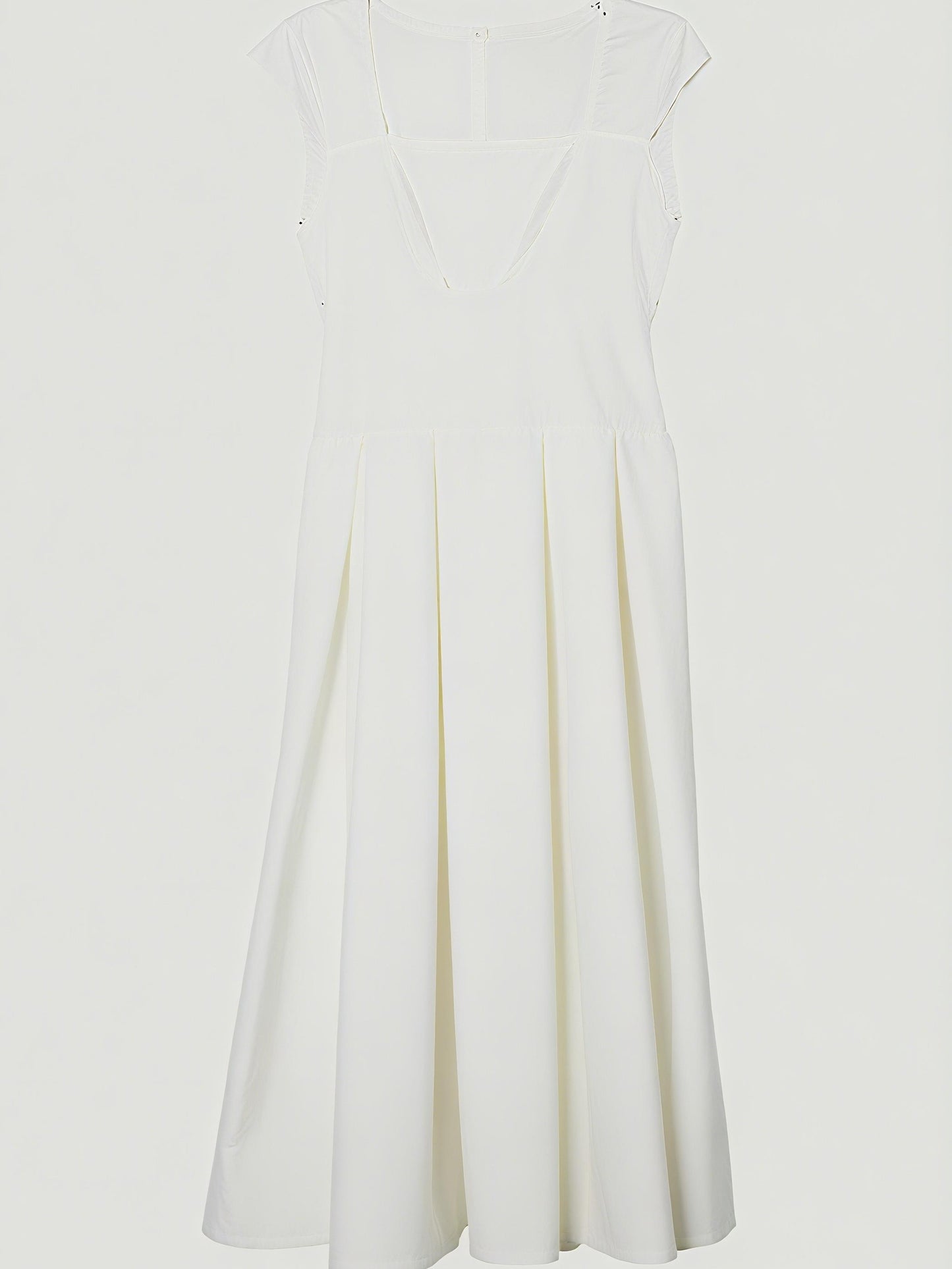 Elegant Square Neckline White Sleeveless Dress
