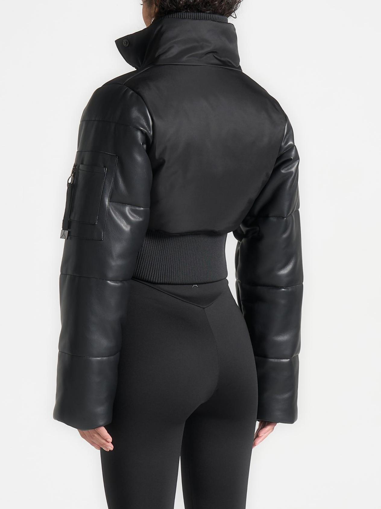 Leather and Nylon Layered Puffer Jacket