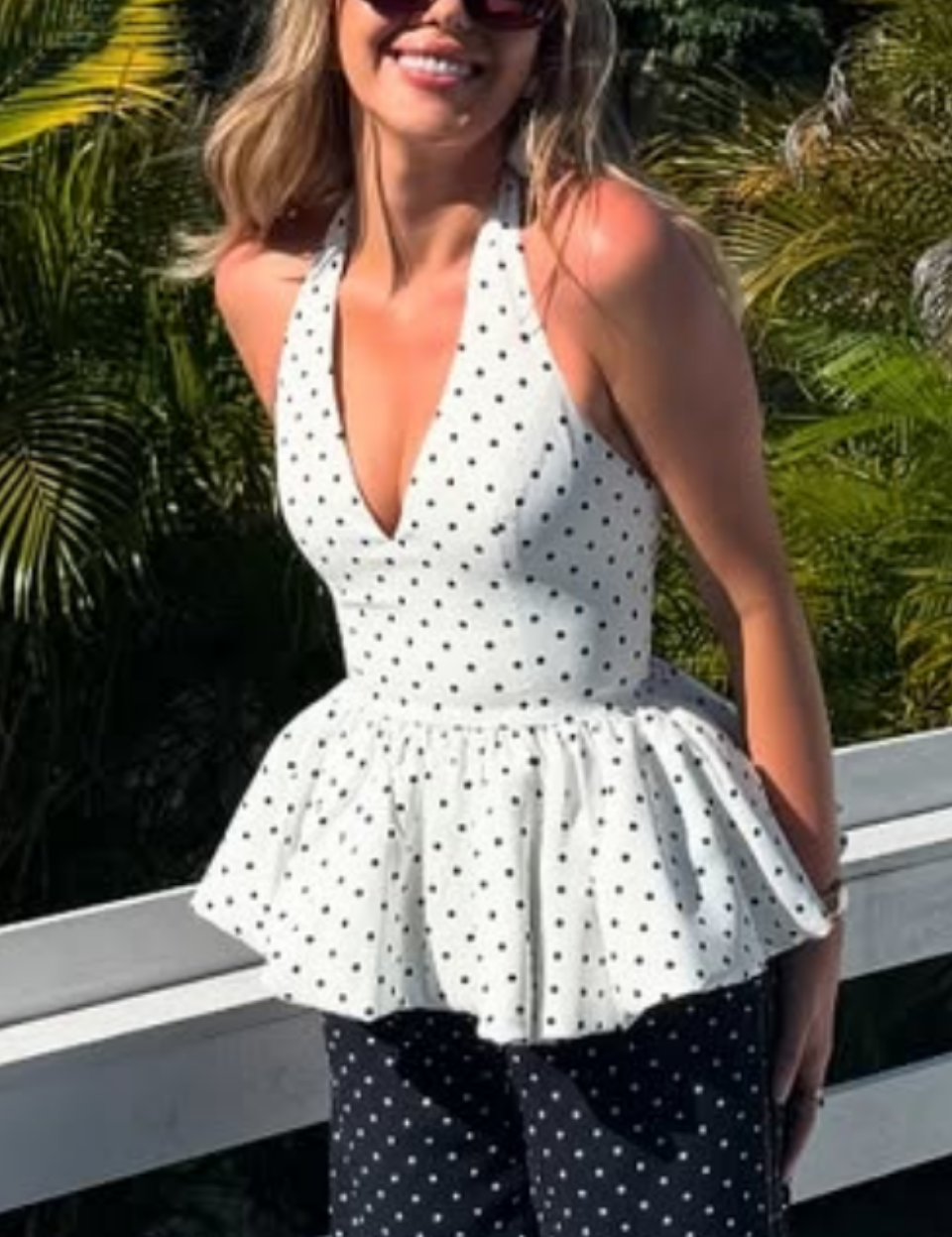 Polka Dot Halter Neck Sleeveless Top
