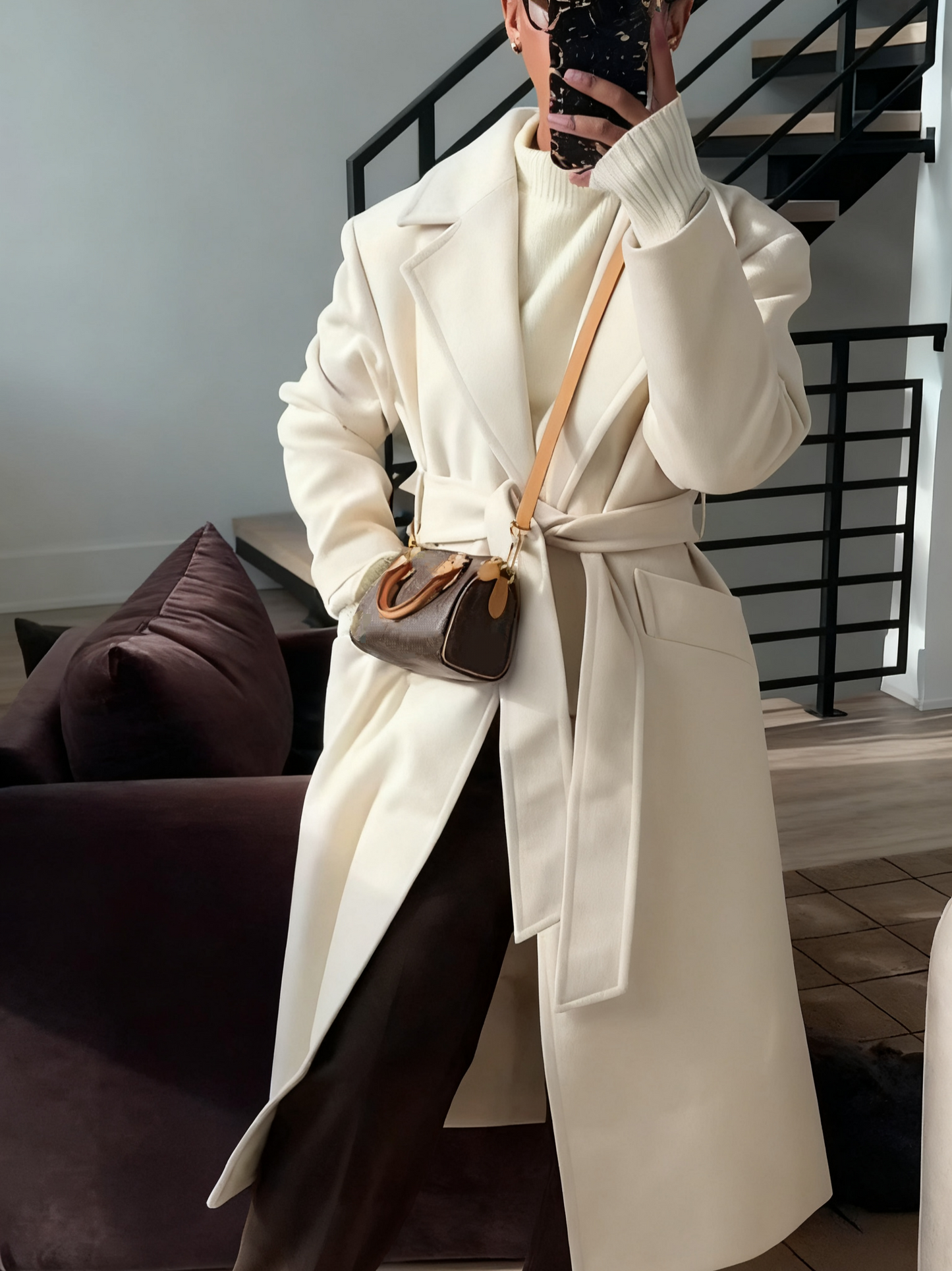 Elegant Belted Wrap Formal Coat