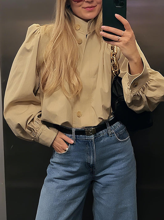 Elegant Puffed Sleeves Cropped Jacket