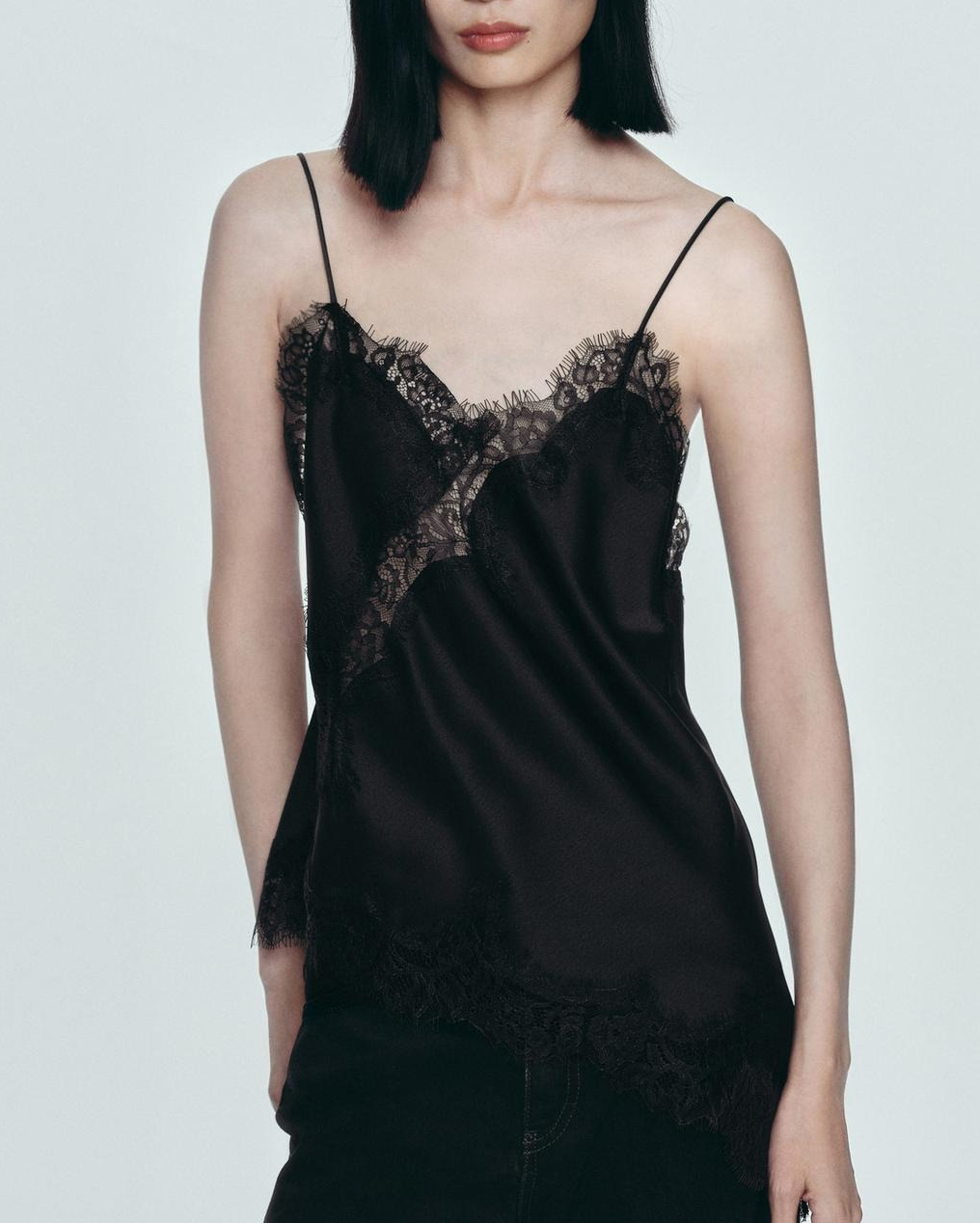 Black Lace Asymmetrical Hem Camisole – Sexy Strappy Top