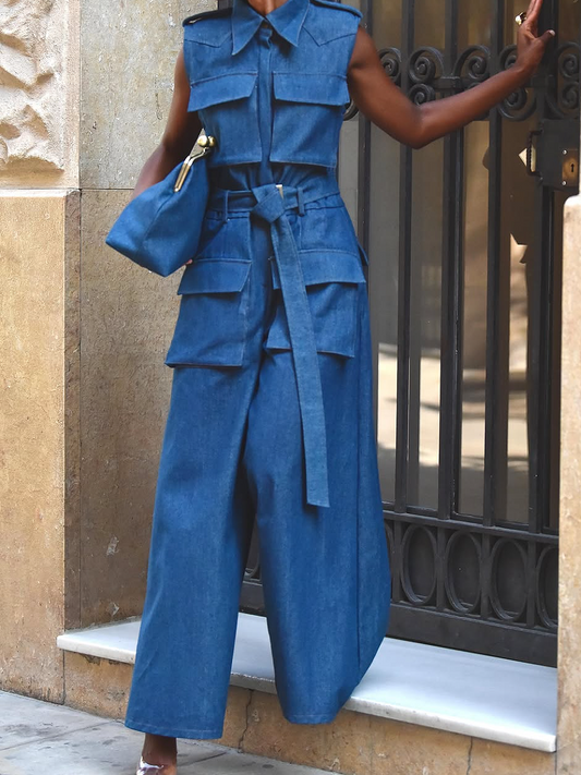 Sleeveless Denim Jumpsuit