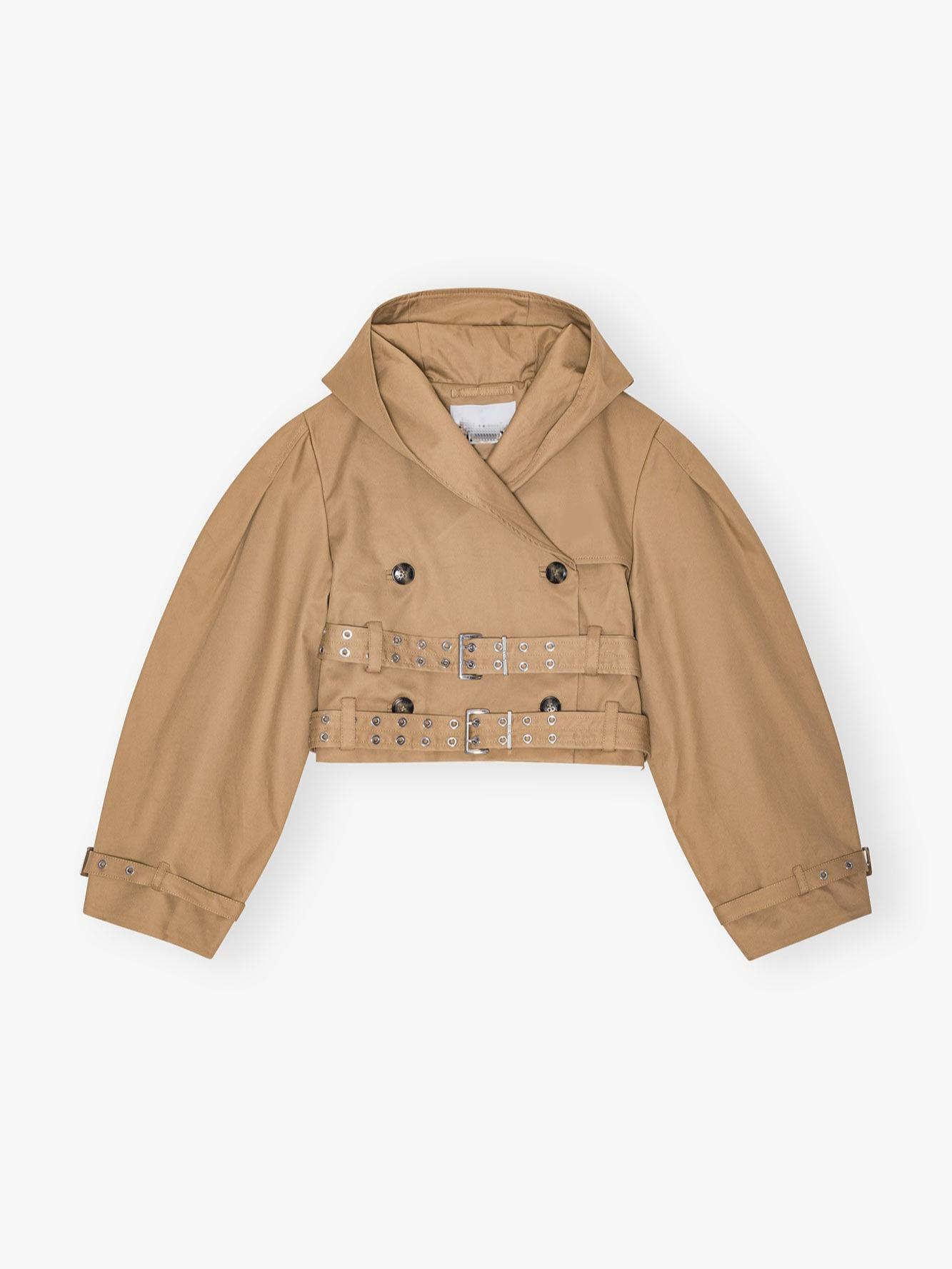 Camel Bonded Cotton Short Trench Jacket