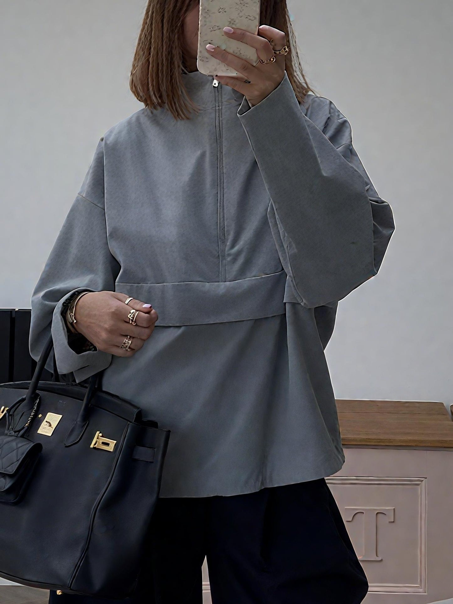 Elegant Light - Grey Long - Sleeved Blouse