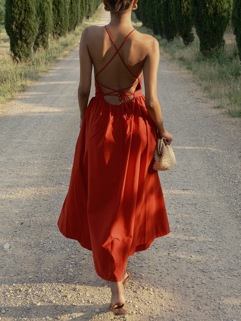 Flamingo Orange Halter Maxi Dress