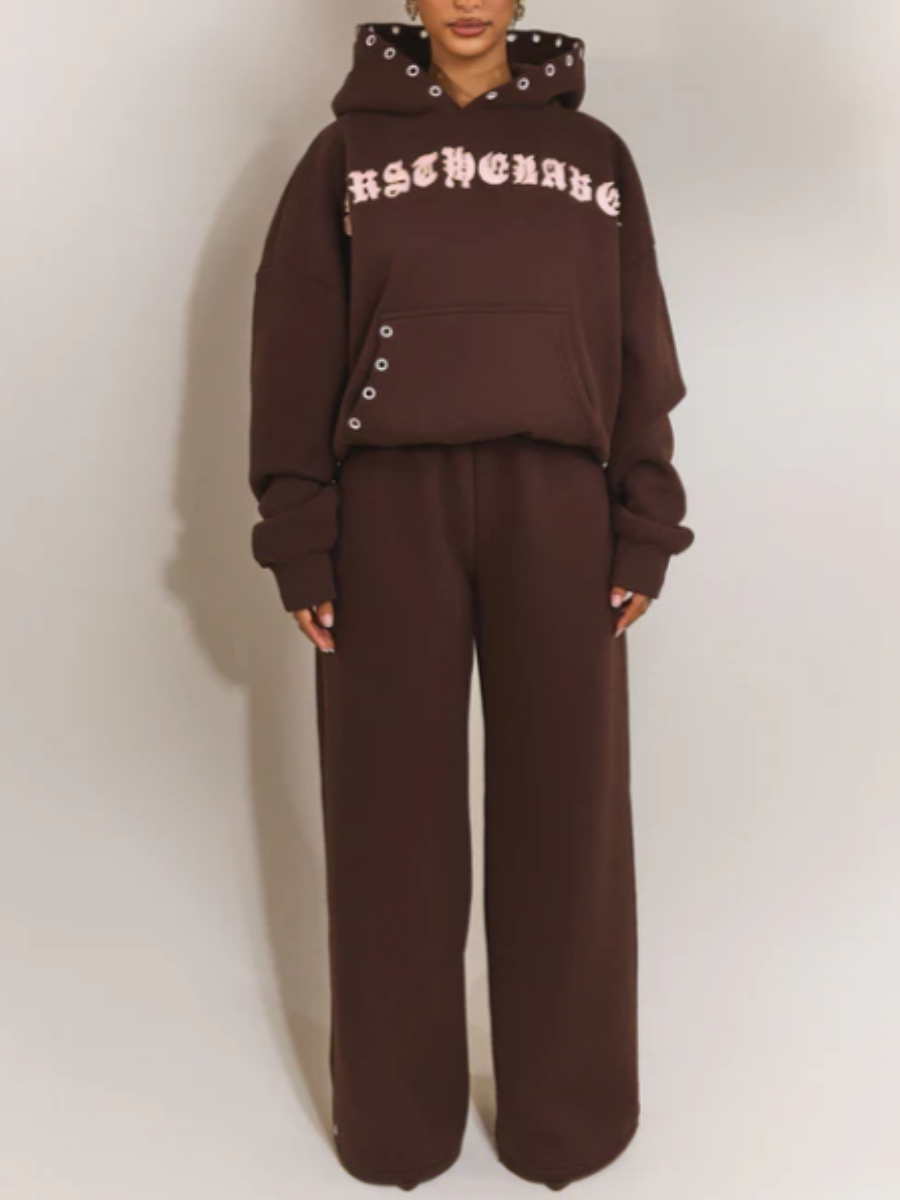 Stylish Brown Hooded Sweat Set