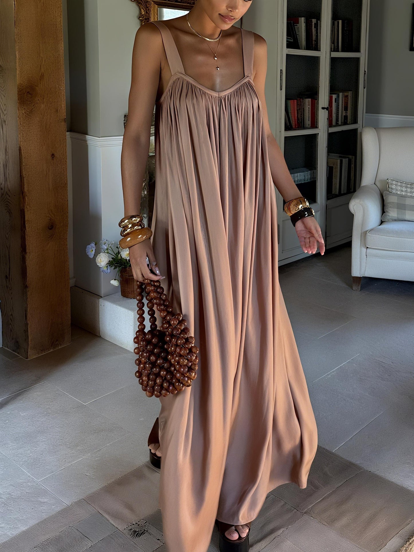 Elegant Sleeveless Open - Back Maxi Dress