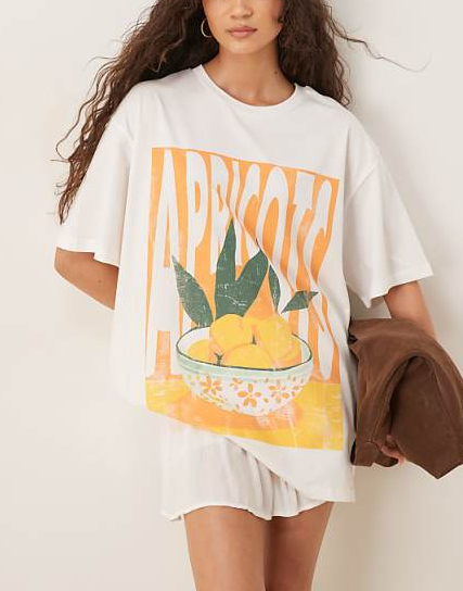 Trendy Lemon Print White T - shirt