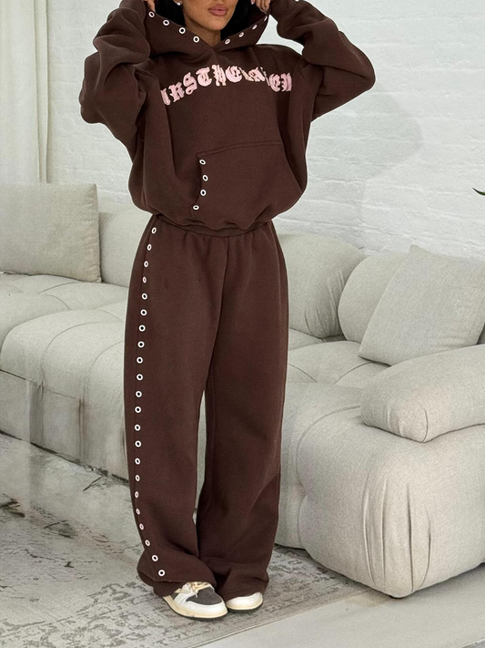 Stylish Brown Hooded Sweat Set
