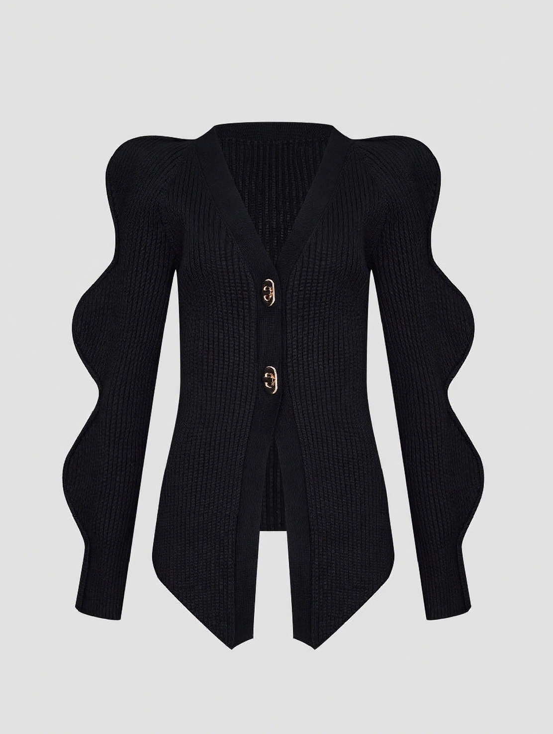 Stylish Knit Long Wave Sleeve V - Neck Cardigan