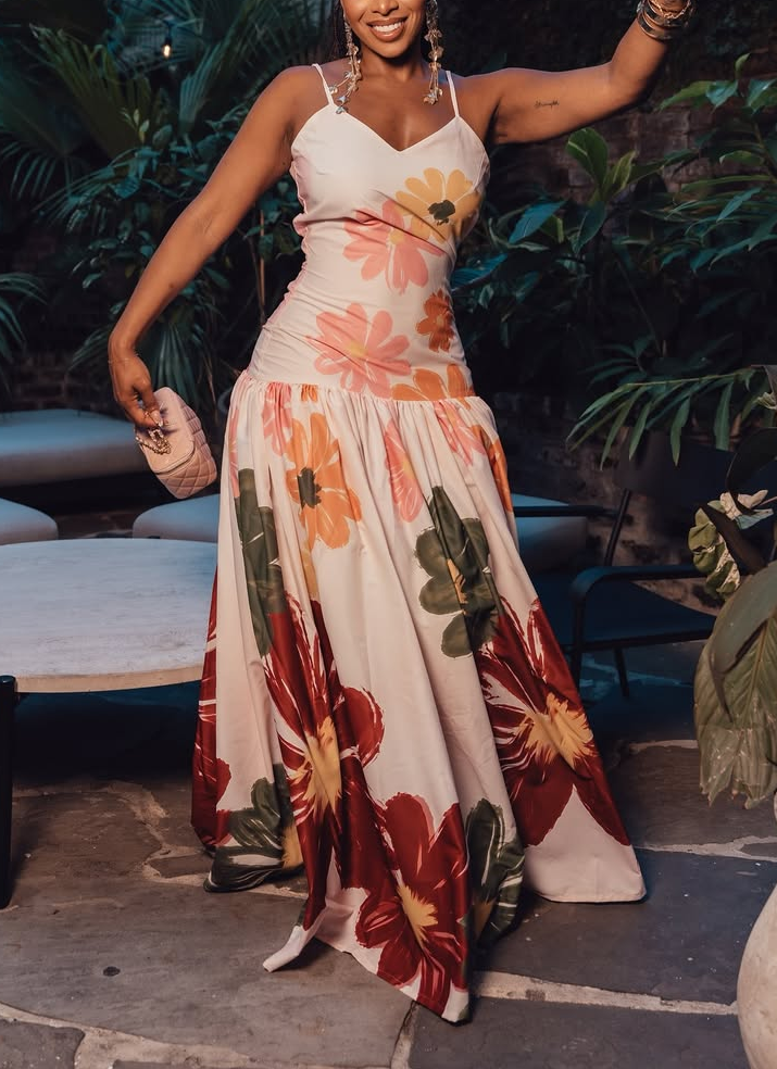 Floral Print Strappy Summer Maxi Dress