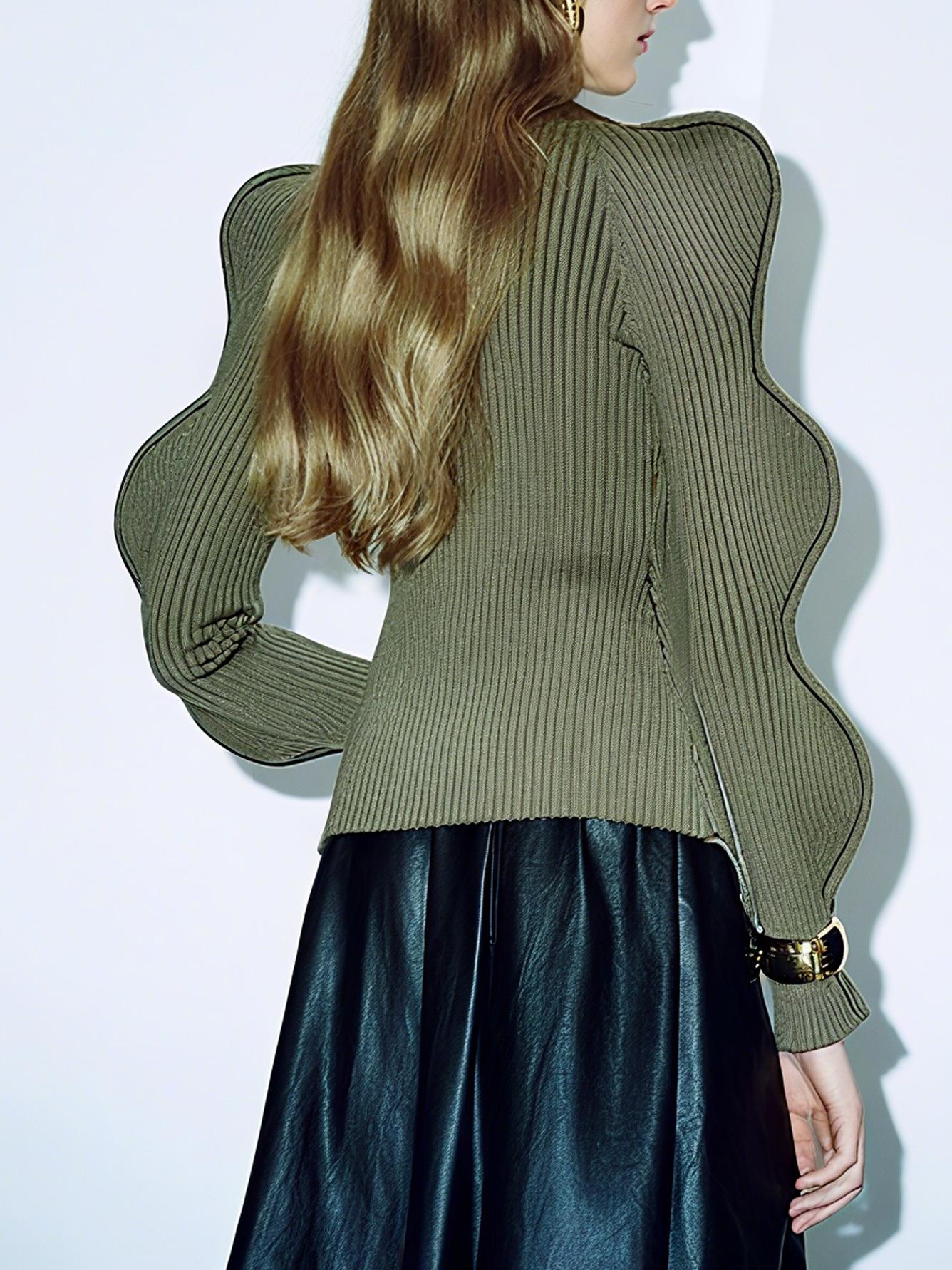 Stylish Knit Long Wave Sleeve V - Neck Cardigan
