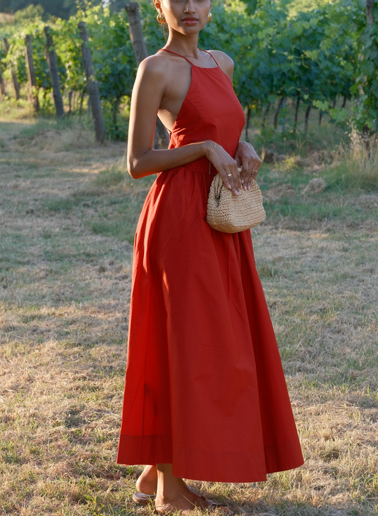 Flamingo Orange Halter Maxi Dress